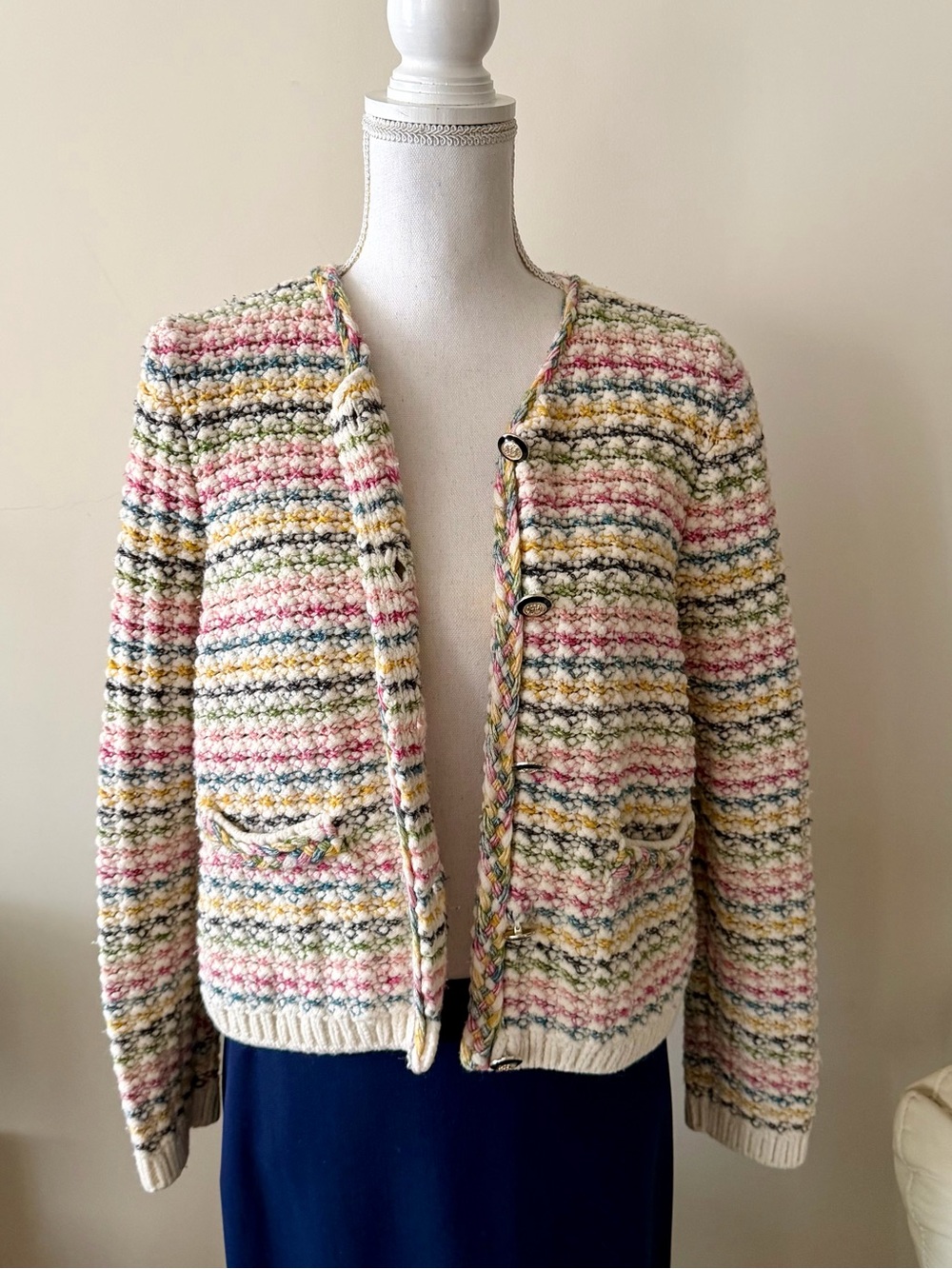 ba&sh Bianca Multicolor Striped Knit Cropped Cardigan Size Large - Picture 10 of 16